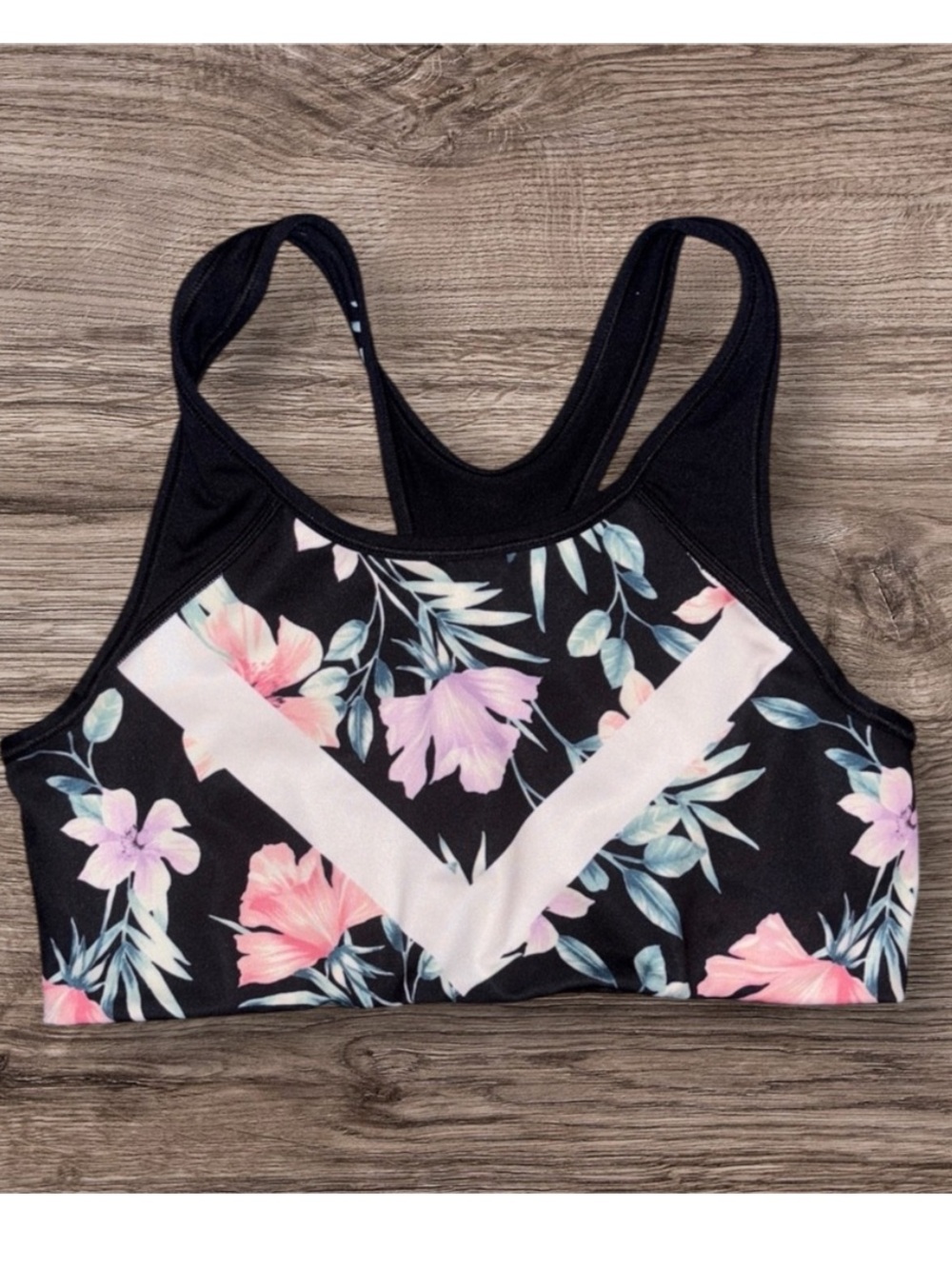 Victoria’s Secret PINK - Black Floral Racerback Sports Bra